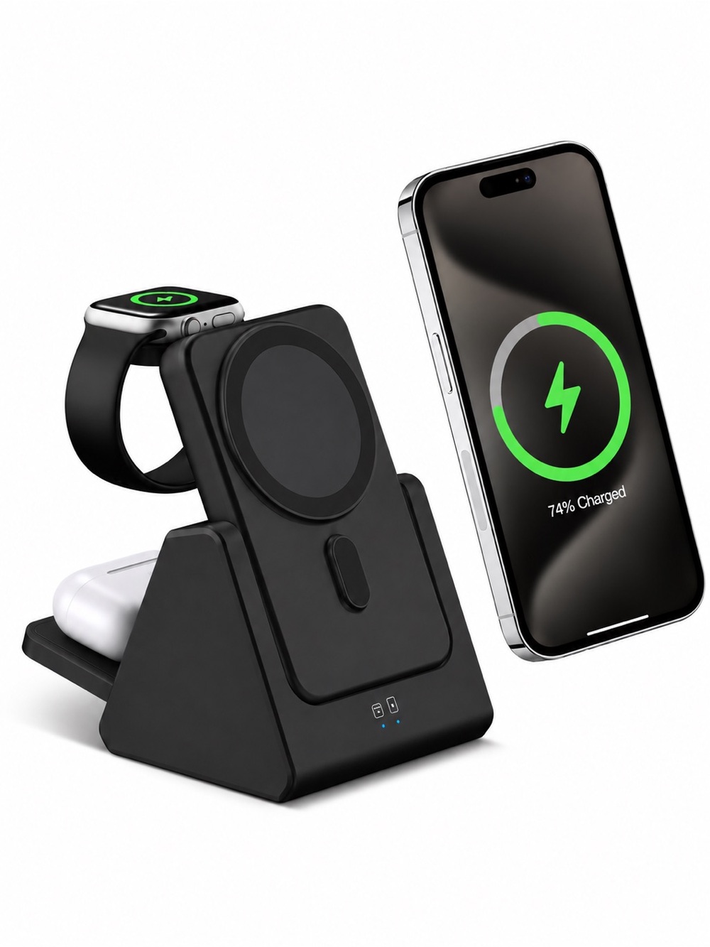 3-in-1 Wireless Charging Dock Station for Phone, Watch & Earbuds - Black